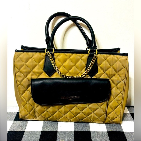 KARL LAGERFELD Paris Black and Tan Quilted Women's Bag - Picture 1 of 10
